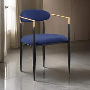 Blue, Black and Gold Fabric Metal Frame Dining Chair (Set of 2)