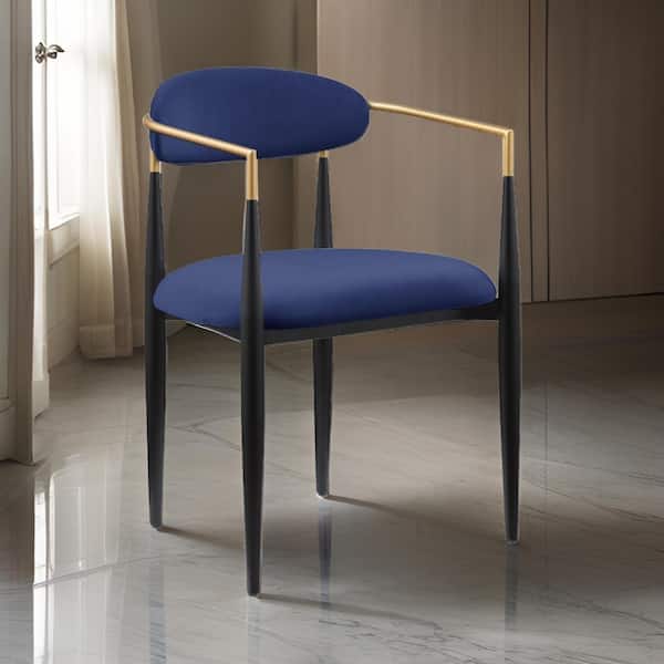Benjara Blue, Black and Gold Fabric Metal Frame Dining Chair (Set of 2)