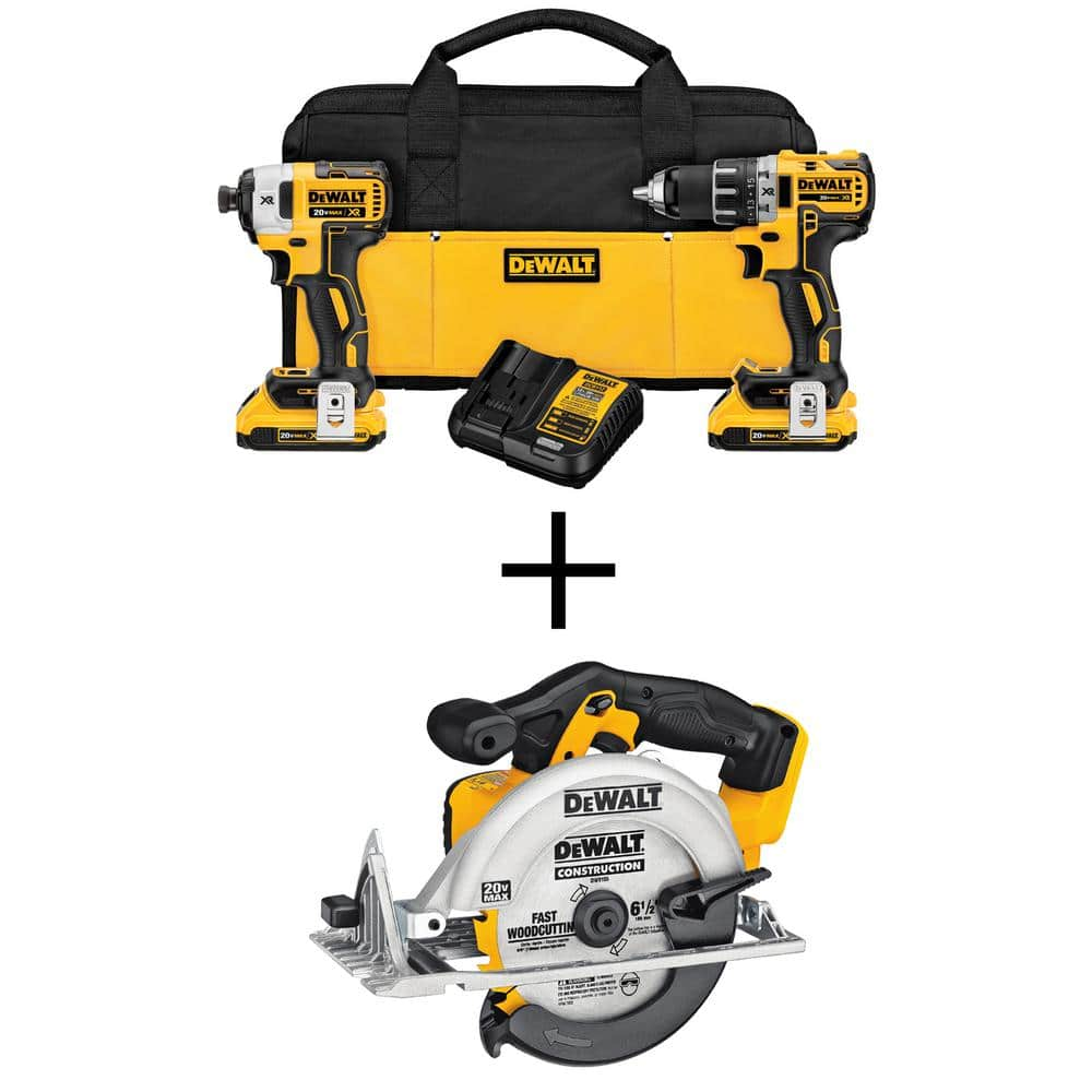 20V MAX XR Cordless Brushless Drill/Impact 2 Tool Combo Kit, 20V MAX 6-1/2 in. Circular Saw, and (2) 20V 2.0Ah Batteries -  DEWALT, DCK283D2W391B