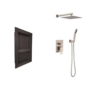 12 in. 2-Spray Single-Handle Square 2 GPM Wall Mount Shower System with Hand Shower in Brushed Nickel