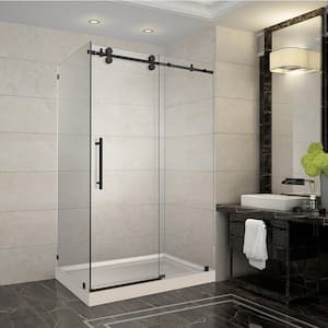 Langham 48 in. x 35 in. x 77.5 in. Completely Frameless Sliding Shower Enclosure in Oil Rubbed Bronze with Right Base