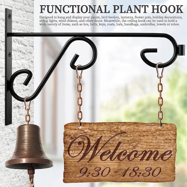 Cubilan 12 in. Wall Hook Hanging Plant Bracket, Hanging Plant Hook,  Decorative Straight Plant Hanger (4-Pieces),Iron B0BLKH14SZ - The Home Depot