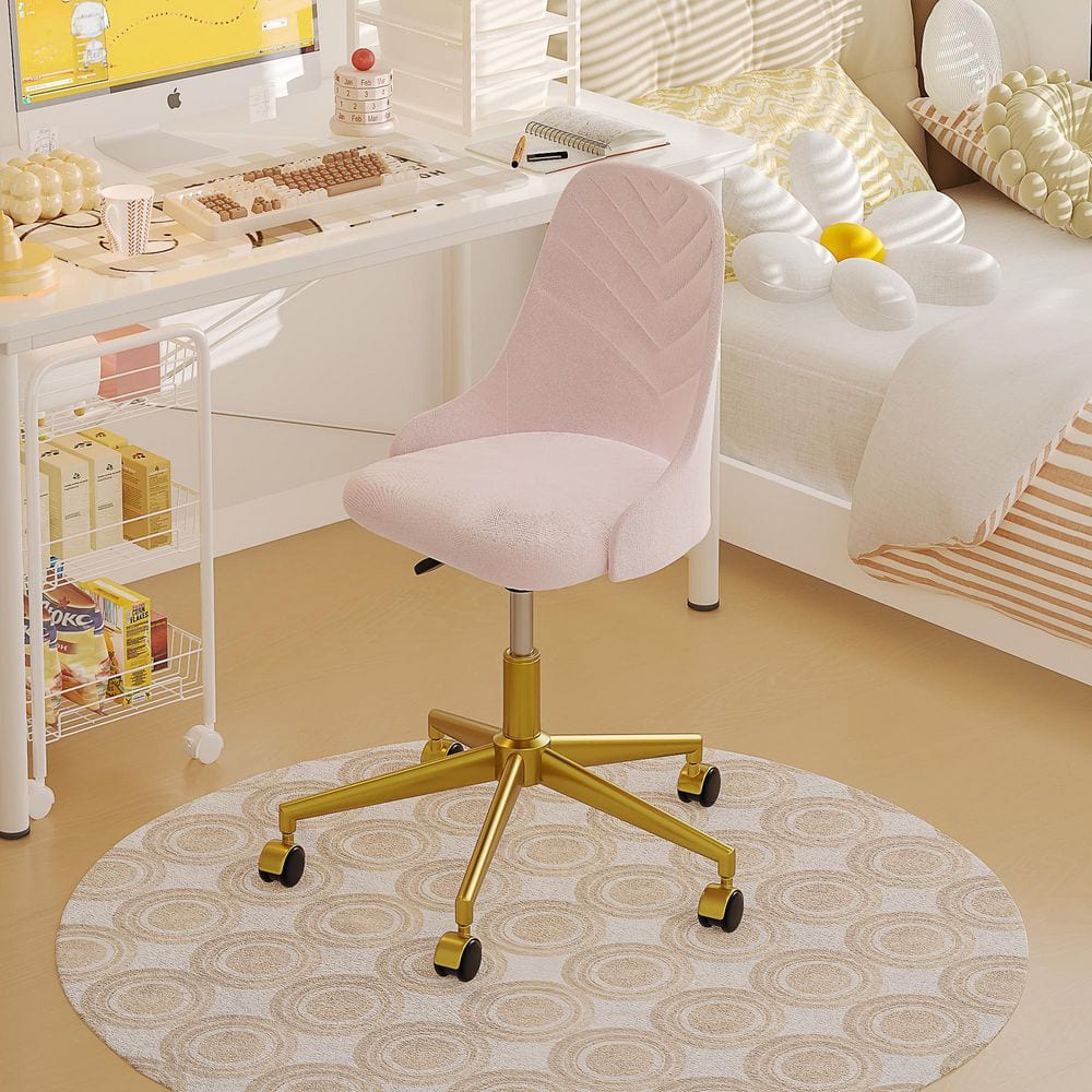 Task Pink VECELO Height-Adjustable Velvet Rolling Ergonomic Office Task Chair in ...
