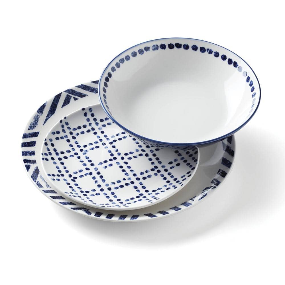 Navy and White Porcelain 12-Piece Geometric Dinnerware Set