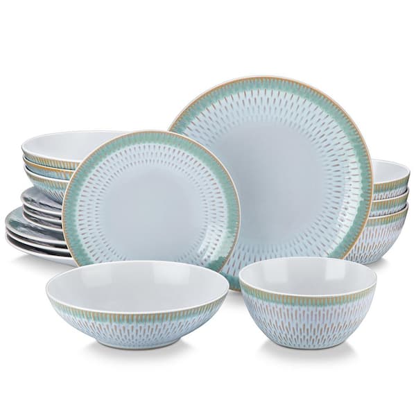 vancasso 16-Piece Grey Blue Stoneware Dinnerware Set (Service for 4) Dining Set Tableware with Bowls and Plates Set