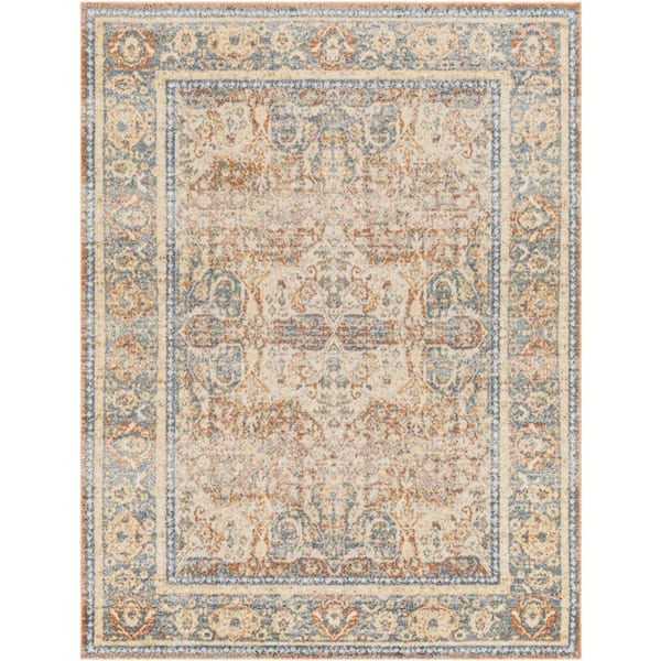 Livabliss Lillian Ice Blue/Brown 8 ft. x 10 ft. Indoor Machine-Washable Area Rug