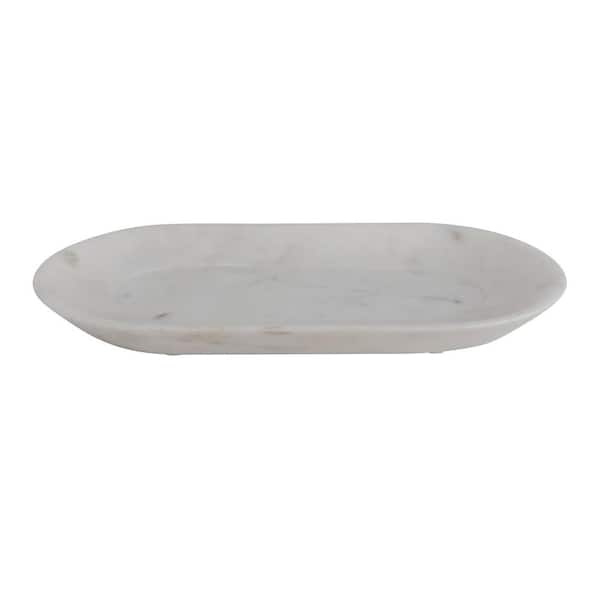 Storied Home 10.75 in. W x 1 in. H x 5.25 in. D Oval Light White Marble Serving Tray