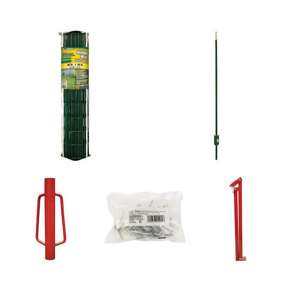 3 ft. x 50 ft. Steel Welded Wire, 5 ft. Green Fence T-Post, Post Driver, Clips (25 per Bag) and Fence Puller
