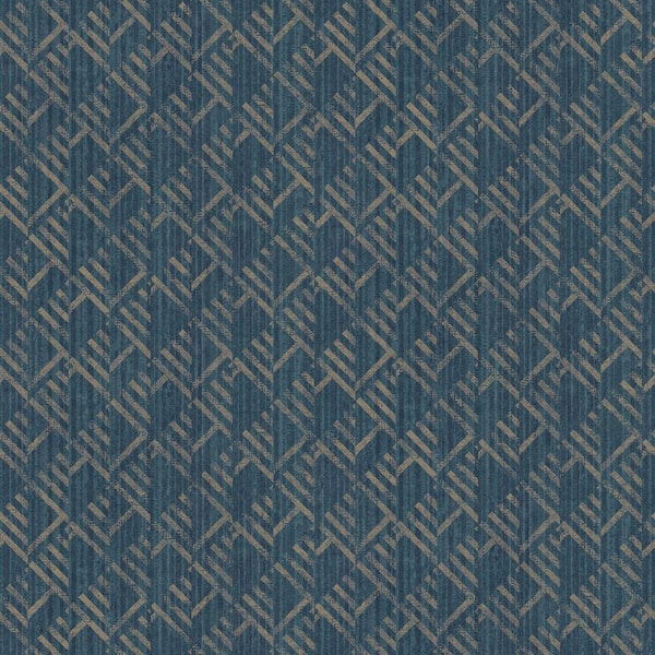 Unbranded TexStyle Collection Navy Geometric Block Flock Stripe Metallic Finish Non-Pasted on Non-Woven Paper Wallpaper Roll