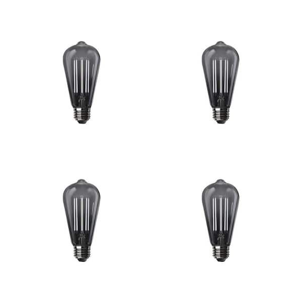 Feit Electric 60-Watt Equivalent ST19 Dimmable Straight Filament Smoke Glass E26 Vintage Edison LED Light Bulb Daylight 5000K (4-Pack)