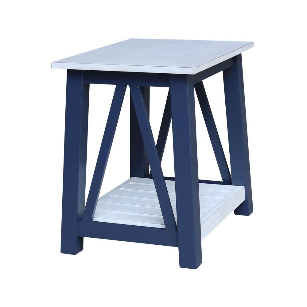 Surrey Solid Wood Rectangular End Table with Shelf - Antiqued Blue