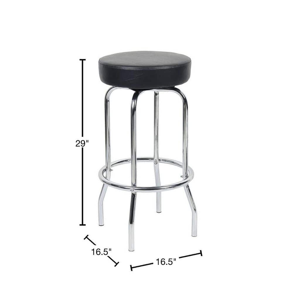 Adjustable Black Leather and Chrome Swivel Stool