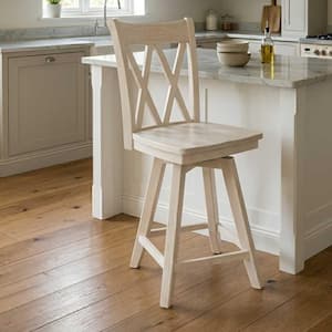 Double X Back 24 in. Unfinished Wood Swivel Bar Stool