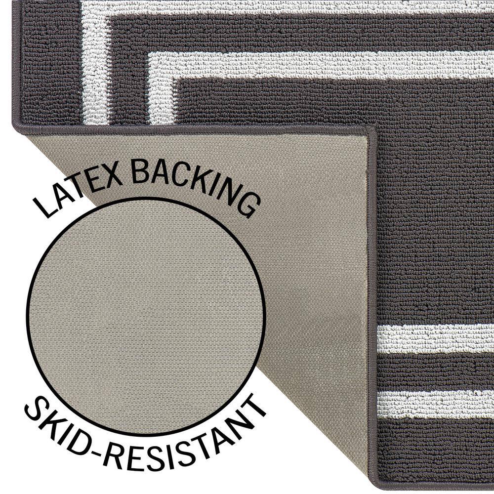 Elegant Dark Grey and White Tufted Runner Rug with Non-Slip Latex Backing