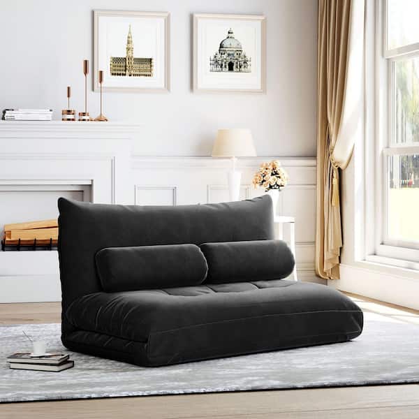 Harper & Bright Designs Black Adjustable Folding Futon Sofa Bed with 2-Pillows