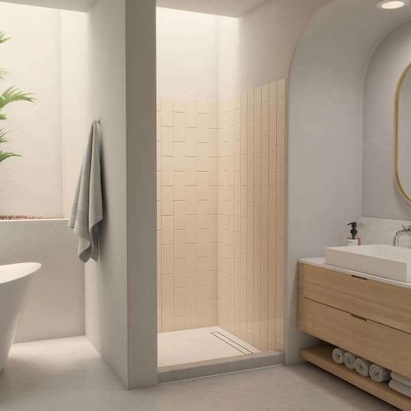 DreamLine QWALL-VS 32-36 in. x 76 in. x 41.5 in. 3-Piece Glue-Up Acrylic Alcove Shower Backwalls in Biscuit