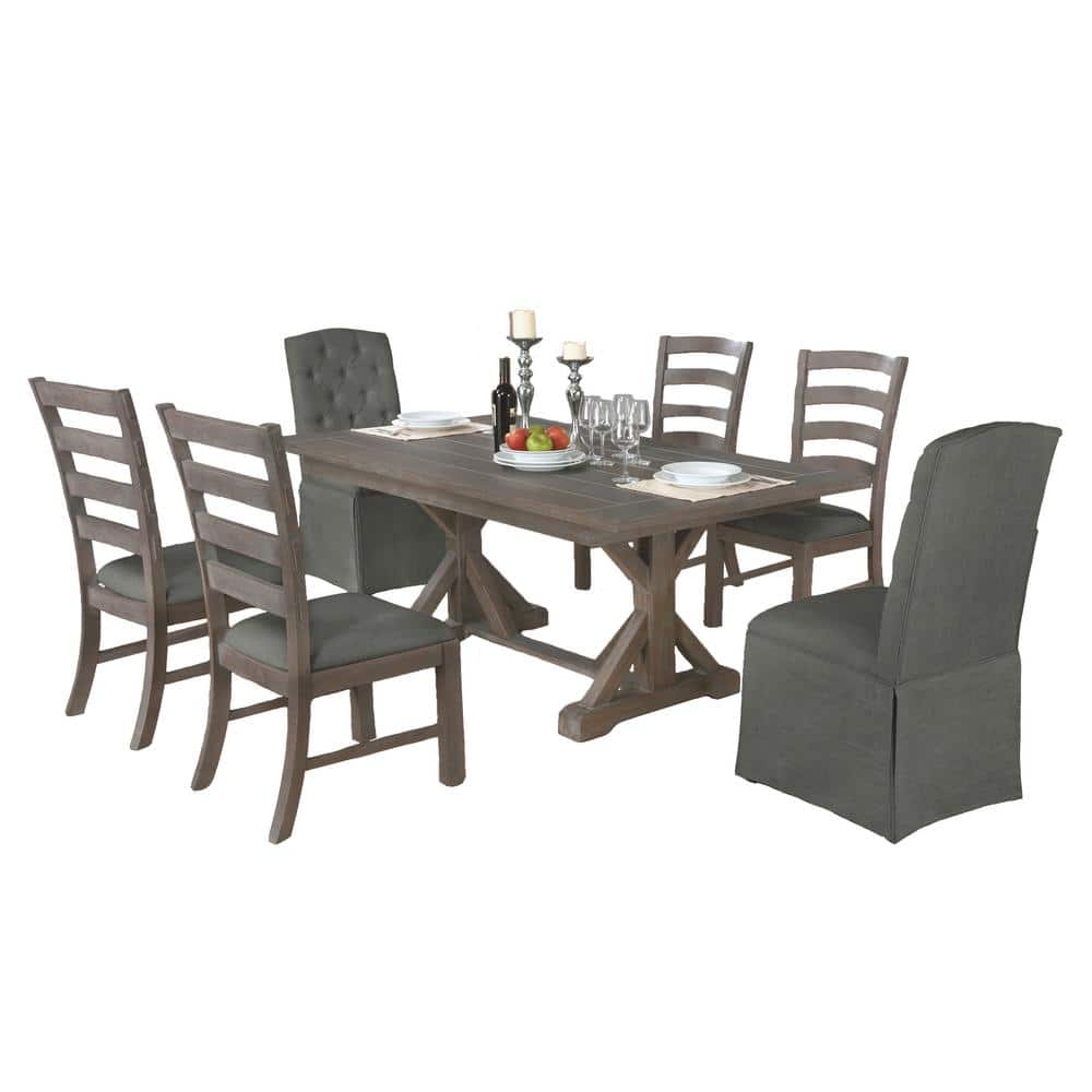 Best Quality Furniture Viviana 7piece Dining Set Gray Linene Fabric