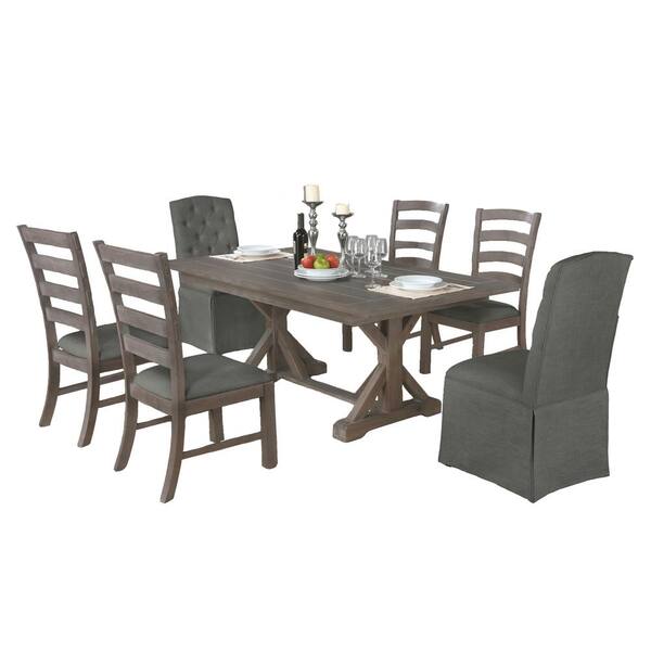 Best Quality Furniture Viviana 7-piece Dining Set Gray Linene Fabric Chair