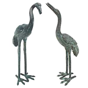 Emerald Verde Small Cranes Cast Bronze Garden Statue Set (2-Piece)