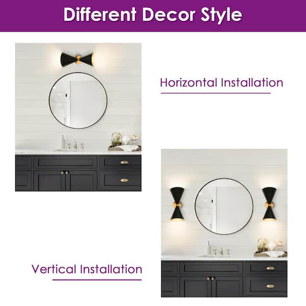 2-Light Black Wall Sconce with Light Direction of Up and Down