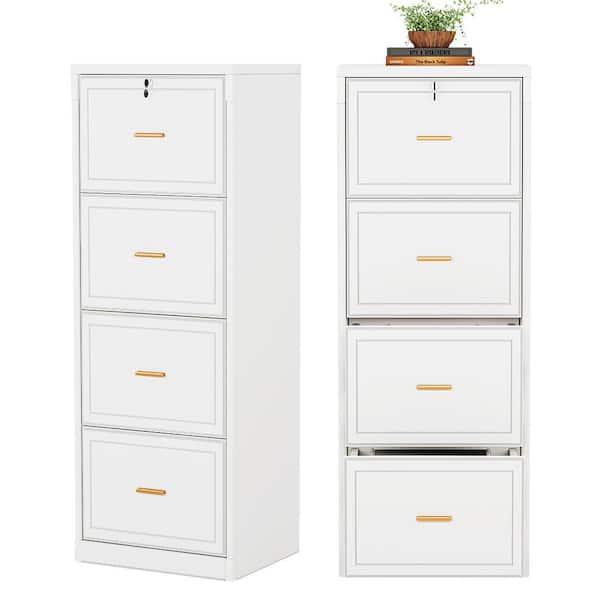 Atencio 4-Drawer White 2Pcs Wood 23 in. W Vertical Simple Modern Industrial File Cabinet Printer Stand Pedestal Set of 2