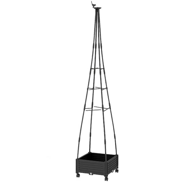 67 in. PE-Coated Metal Obelisk Trellis with Planter Box and Wheels for Climbing Plants