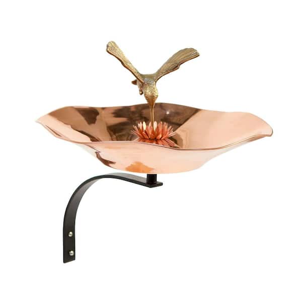 Hummingbird Birdbath Bowl With Wall Mount Bracket, 13.25 in. Dia. Copper Plated