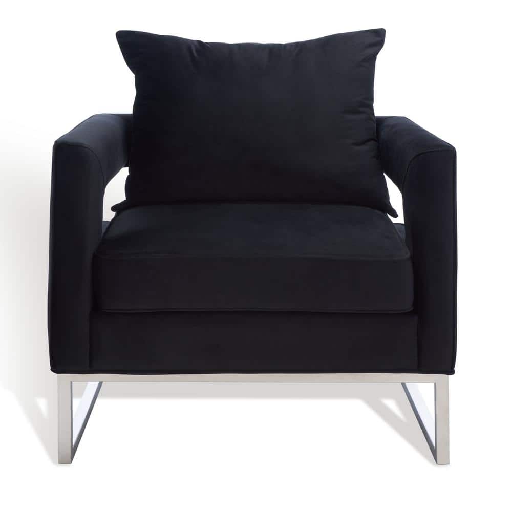 Olivya Black Velvet and Wood Contemporary Accent Chair