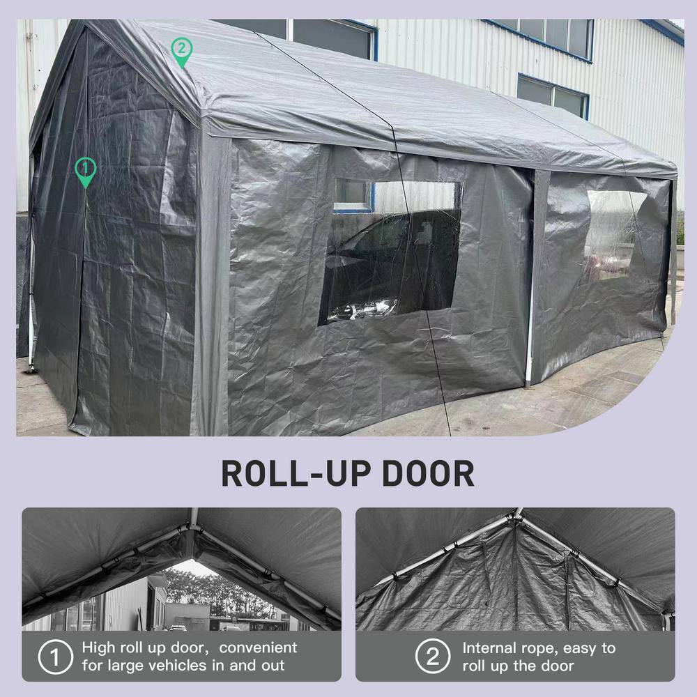 Gray 10' x 20' Portable Metal Frame Carport with Windows