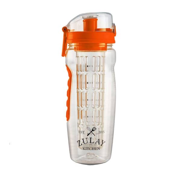 Zulay Kitchen 34 oz. Tritan Plastic Fruit Infuser Water Bottle Sunrise Orange