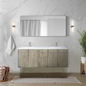 Fairbanks 60 in W x 20 in D Rustic Acacia Double Bath Vanity, Cultured Marble Top, Brushed Nickel Faucet Set & Mirror