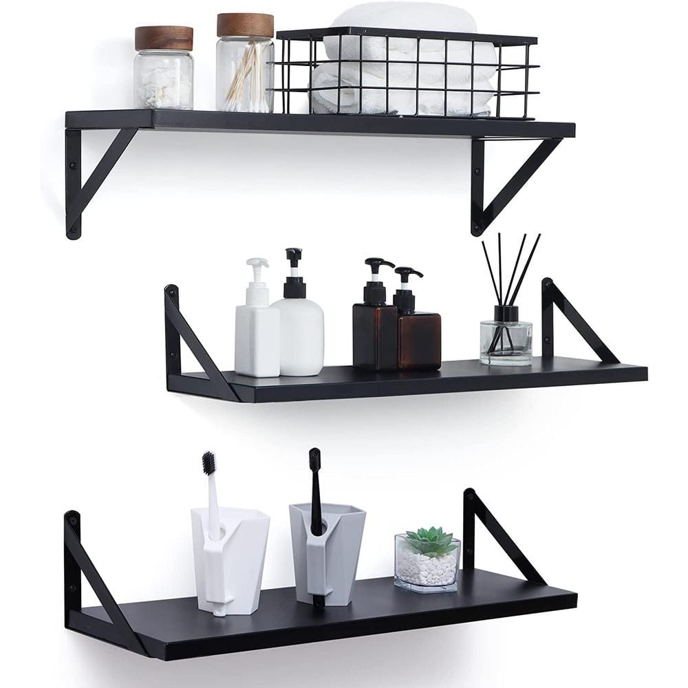 Cubilan 28.9 in. W x 4.5 in. D Black Wood Decorative Wall Shelf