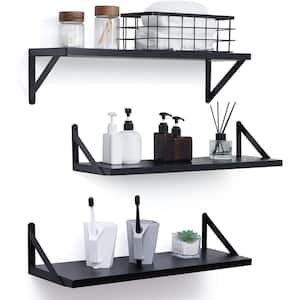 24 in. W x 6.7 in. D Black Wood Composite Decorative Wall Shelf Floating Shelves Set of 2
