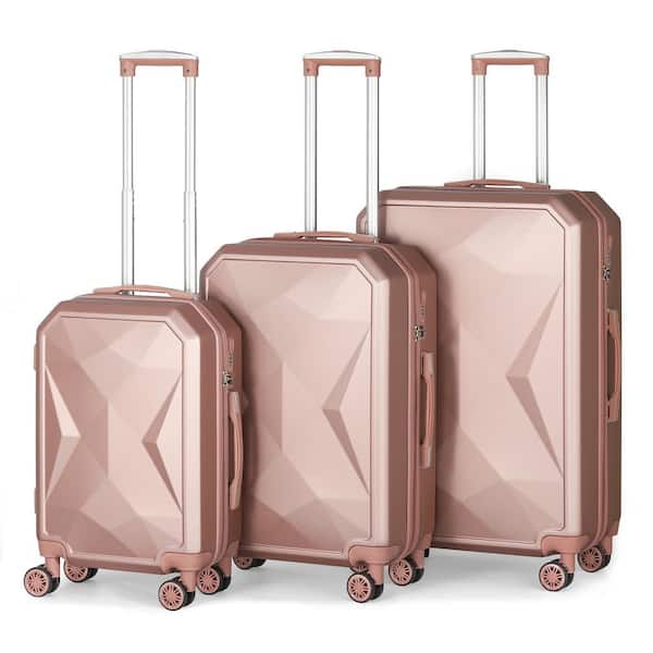 3pc Luggage Suitcase Set Travel Trolley Cabin Case Hard Shell 8 Wheels Rose Gold 