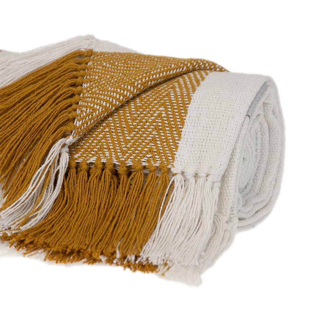 Mustard and White Cotton Striped 60" x 50" Throw Blanket