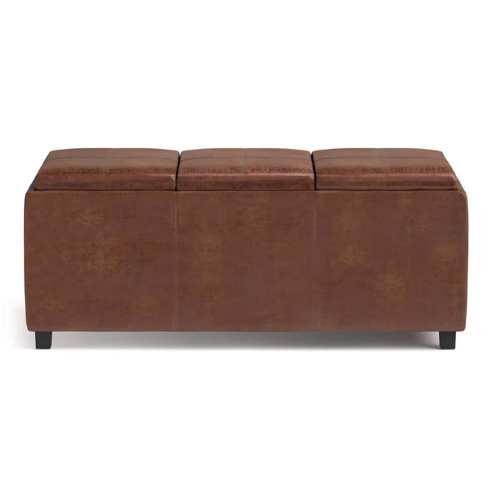 Avalon Distressed Saddle Brown Faux Leather Storage Ottoman