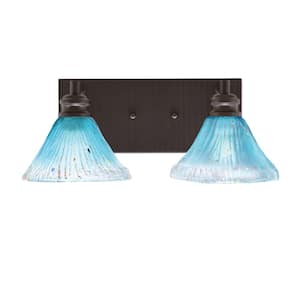 Albany 16.5 in. 2-Light Espresso Vanity Light with Teal Crystal Glass Shades