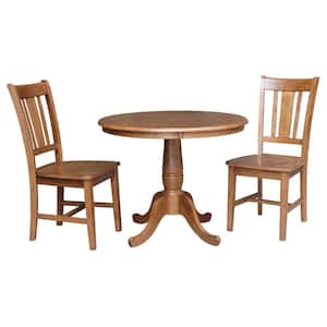3-Piece 36 in. Bourbon Oak Round Dining Table and 2-San Remo Side Chairs