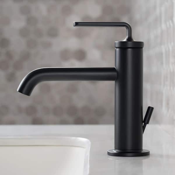 Ramus Single Handle Bathroom Sink Faucet with Lift Rod Drain in Matte Black (2-Pack)