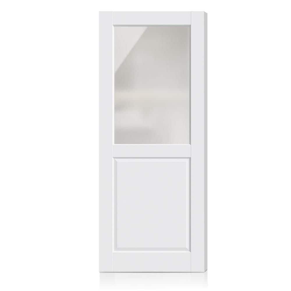 32 in. x 80 in. 1/2 Lite Tempered Frosted Glass Solid Core Wood Composite White Primed Interior Door Slab price history on PriceWatchPro