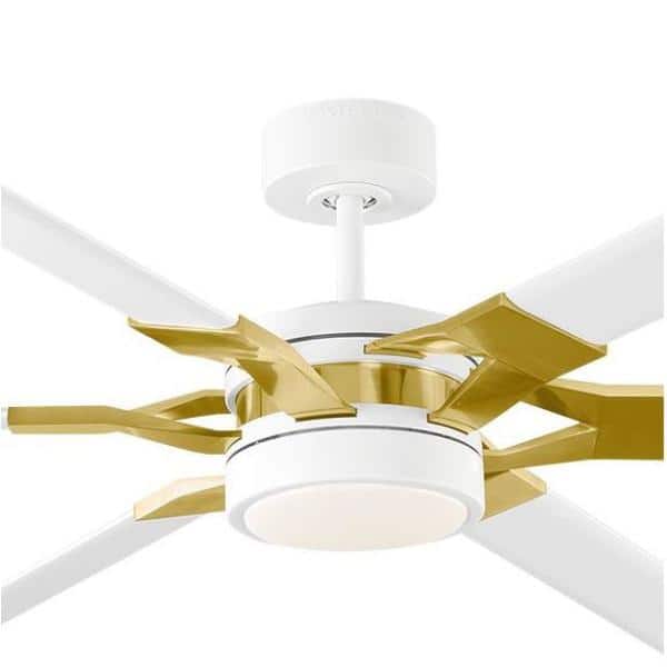 Generation Lighting Loft 62 in. Integrated LED Indoor/Outdoor Matte White  with Burnished Brass Ceiling Fan with Light Kit and Remote Control  6LFR62RZWBBSD - The Home Depot