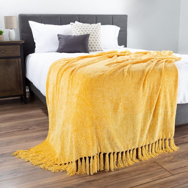 Lavish Home Primrose Gold Ultra Plush Oversized Chenille Throw Blanket