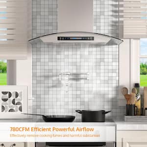 30 in. 763 CFM Ducted Wall Mount Range Hood in Stainless Steel Glass with Gesture Control, Touch Panel and Remote