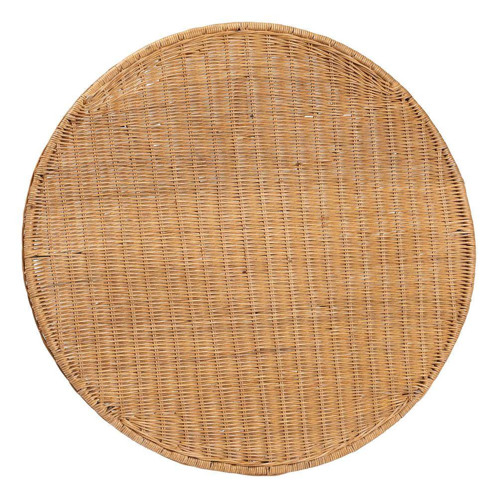 Pabla Light Honey Rattan and Metal Round Scalloped Accent Table