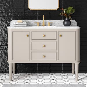 Collette 48 in W x 22 in D x 35 in H Single Sink Bath Vanity in Greige With White Carrara Marble Top