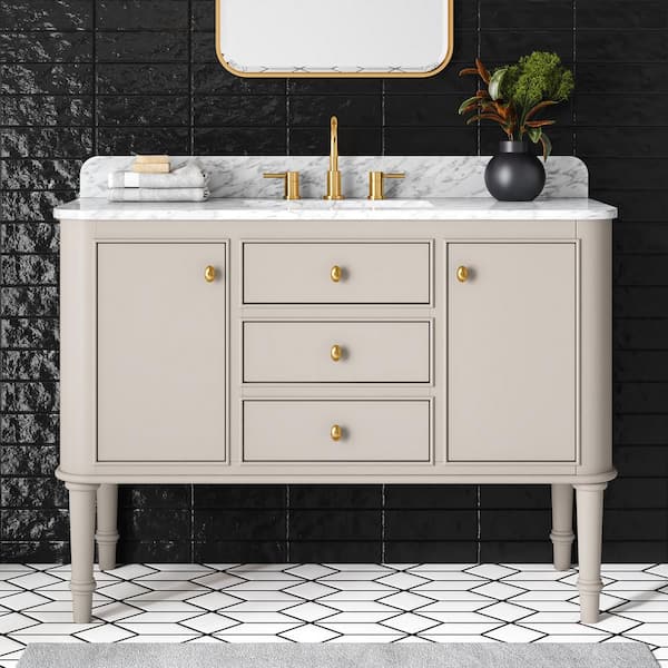 Home Decorators Collection Collette 48 in W x 22 in D x 35 in H Single Sink Bath Vanity in Greige With White Carrara Marble Top