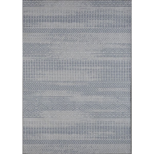 Breyleigh Canderz Blue 9 ft. 10 in. x 12 ft. 10 in. Tribal Polypropylene Indoor/Outdoor Area Rug