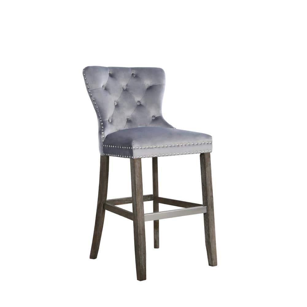 Rustic Gray Velvet 24" Bar Stools with Chrome Details (Set of 2)