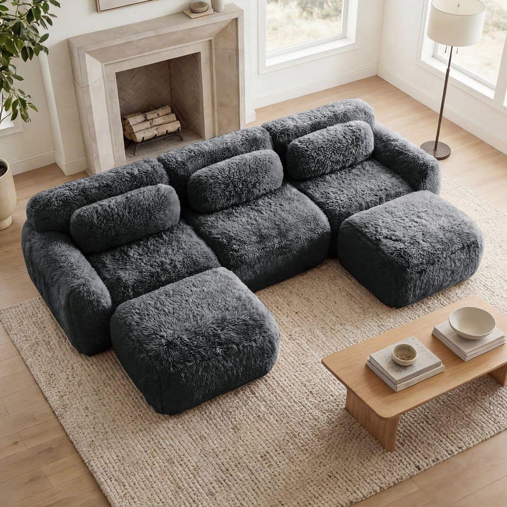 114.7 in. Track Arm 5-Piece Polyester Modular Sectional Sofa with Armrests in Dark Gray