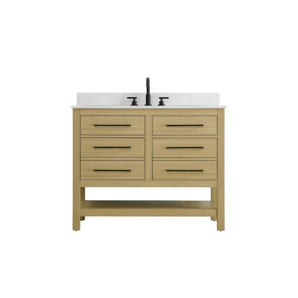 42 in. Single Sink Honey Brown Bath Vanity with White Engineered Marble Top and Backsplash